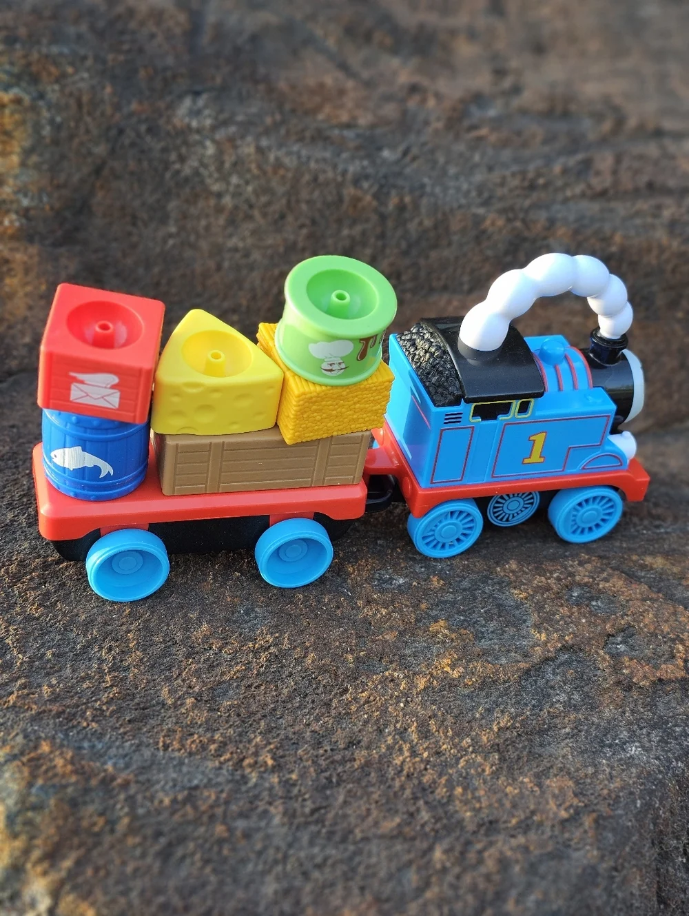 Thomas & Friends Wobble Stacker Blue Number 1 Engine with Colorful Cargo Pieces